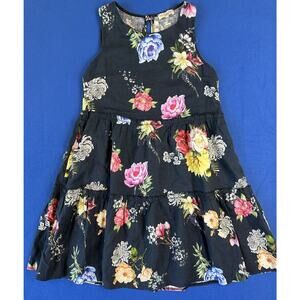 Linen Shift Dress XS Le Regasse Sleeveless Tiered Italy Boho Navy Blue Floral